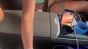 ebony babe strokes and sucks massive bbc right in the car