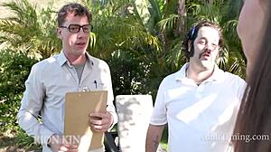 architect pounds petite client's step grand daughter on beach lawn