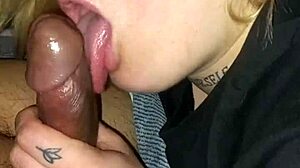 Girlfriend sneaks in for sloppy tongue action and facial cumshot before i wake