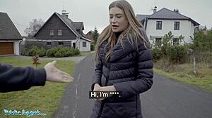 hot wife cheats public agent big cock blowjob cum mouth outdoor