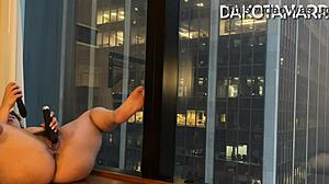 Chubby Dakota Marr's Pulsing Squirting Ecstasy with Butt Plug Vibrator Dildo in NYC Skyscraper Anal