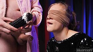 stepbrother tricks angry xsanyany into a taste game that turns into deepthroat dick sucking with cum in mouth foreplay