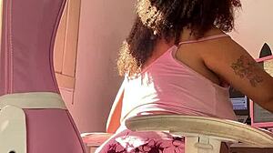 Chubby BBW beauty farts seductively while typing at her computer