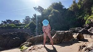 i'm lovin flashin my curvy hairy pussy n big tits on beach as nudist