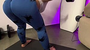 athletic latina's huge ass bounces hard during thong workout leggings strain