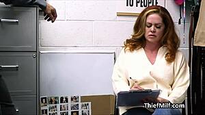 Caught Redhead Milf Deepthroats Fat Cock in Office Lingerie