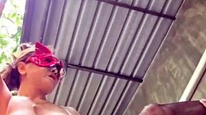 in the steamy shower the cat mask milf with big tits bends for cowgirl pounding