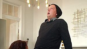 Sneaky perv hides cam while beautiful woman gives him deep blowjob