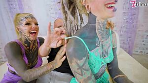 Two Heavily Tattooed Hot Teens 18+ Hard ATM Gapes Facial