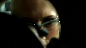 Spex-wearing classy babe drenched in bukkake from gloryhole!