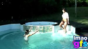 look at us two hot brunettes naked washing car licking tits and asses...