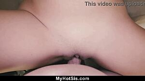 Stepbrother stretches sister's tiny pussy gaping wide with huge cock