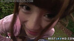 Horny Japanese slut Anna Anjo slurps muddy outdoor POV blowjob uncensored