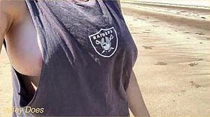 Nude Wife Parades Big Tits on Public Beach