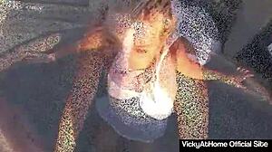 vicky vette mature blonde milf sucks and fucks monster cock outdoors wet pussy dripping