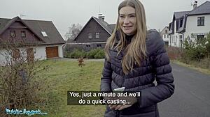 hot wife cheats public agent big cock blowjob cum mouth outdoor