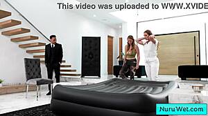 Hey watch these busty masseuses Skylar Snow and Jasmine Daze rub wet nuru all over