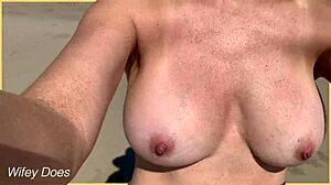 Nude Wife Parades Big Tits on Public Beach