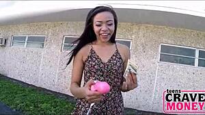 Petite Teen Rides Dildo on Motorcycle for Cash POV Blowjob