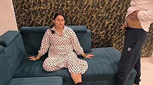 saas bends over bed as damad rams her chubby pussy doggystyle hard