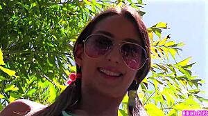 Skinny Bikini Sugar Baby Flashes Petite Tits Outdoors