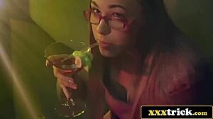 Shy Russian Blonde in Glasses Gives Deepthroat Then Gets Slammed on Turntables!