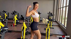 fit babe teases hard at gym then takes two home fucks bent over