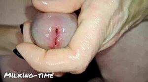 goth girl teases with dirty talk close-up cock massage