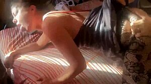 french amateur in satin red dress fishnets heels does doggystyle blowjob ass to mouth 😍👠