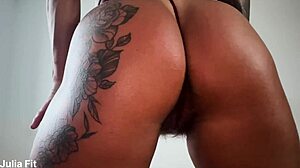 Busty Brazilian Babe Rides Big Cock Cowgirl, Gets Cumshot on Hairy Pussy and Tanned Ass