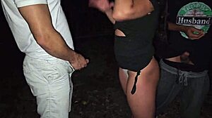 Married Latina wife fucks two strangers publicly as husband watches from afar