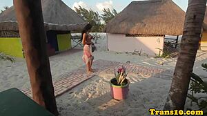 glamorous latina shemale strokes her hard cock in steamy shower tease