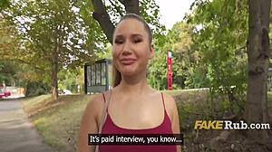 Cute big titted girl removes condom during fuck