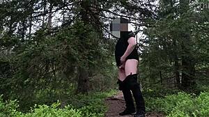 Chubbykaot flashes curvy belly ass masturbating deep in forest