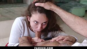 curvy teen stepdaughter teases daddy with filthy nudes then rides him hard