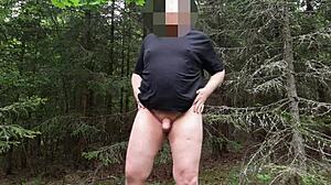 Chubbykaot flashes curvy belly ass masturbating deep in forest