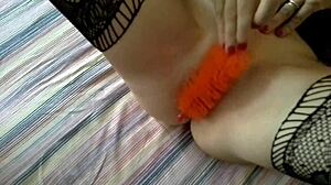 i'm shoving this huge bottle brush deep in my stretched pussy and ass for extreme thrill... oops too far!