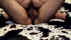 Homemade Milf Wife Rides Cowgirl On Thick Cock In Sheer Black Stockings Teasing Ass