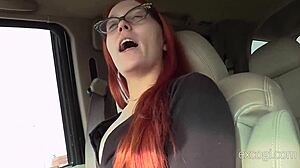 skinny redhead nora BENT OVER in car TAKES VIBRATOR deep then CUMS hard