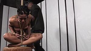 Suspended Ebony Slave, Ready for Garage Bondage Punishment?!