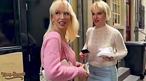 blonde cutie deepthroats before threesome pounding