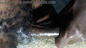 Ever seen huge cum explode from Kenya's big black dick handjob closeup?