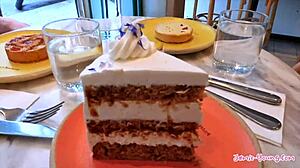 Petite brunette gives blowjob under shower splash in kinky greek sex vlog