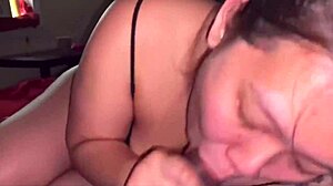 Homemade brunette chokes on huge interracial cock deepthroats gags then swallows massive cumshot pov.