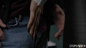 young student spreads pussy for professor's rough tongue and cock