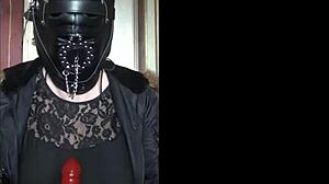 bisexual crossdresser gags hard on his big dildo toy