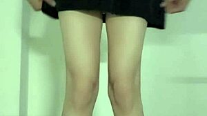 Suggestive outdoor shemale in cum-soaked panties upskirt after public dress masturbation