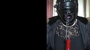 bisexual crossdresser gags hard on his big dildo toy