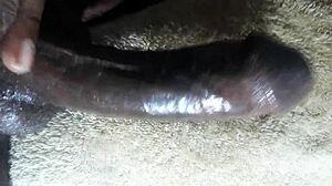 Ever seen huge cum explode from Kenya's big black dick handjob closeup?