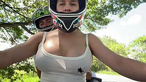 damn mi madrastra's huge natural tits bounce braless picking me up after school flashing